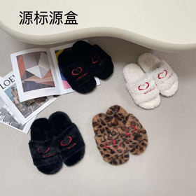 Balenciaga new embroidered logo fur-lined slip-on sandals-5690  